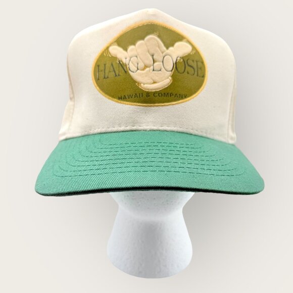 Hang Loose Hawaii & Company Trucker Hat Green and Cream Snapback Cap - Picture 1 of 7